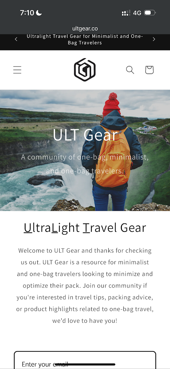 ULT Gear storefront, mobile